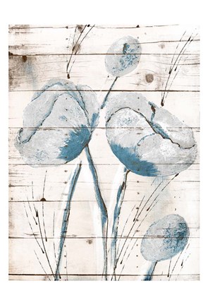 Framed White Wood Blue Florals Print