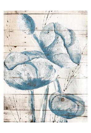 Framed White Wood Blue Florals Mate Print