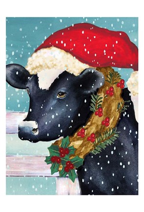 Framed Christmas Cow Vertical Print