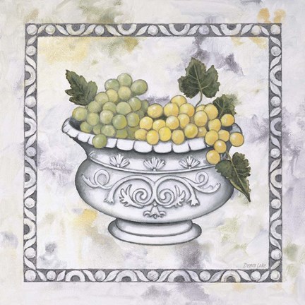 Framed Green Grapes In A Silver Bowl Print