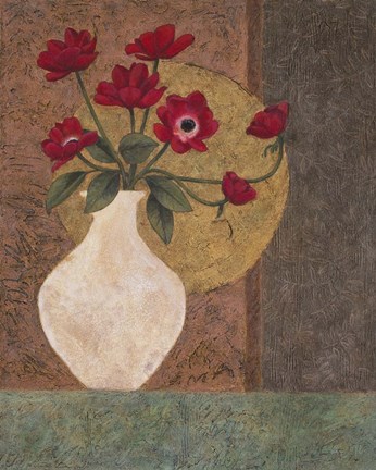 Framed Red Poppies in a Vase Print