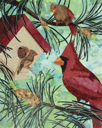 Framed Cardinals And Birdhouse Print