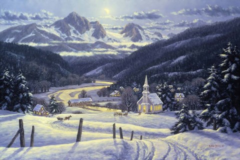 Framed Mountain Village In Winter Print