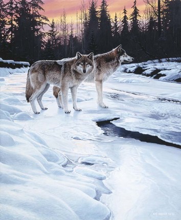 Framed Wolves At Sunset Print