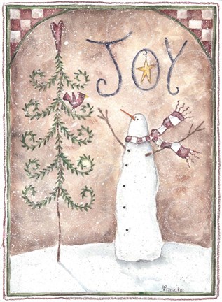 Framed Joy Primitive Snowman Print