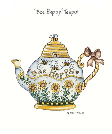 Framed Bee Happy Teapot Print