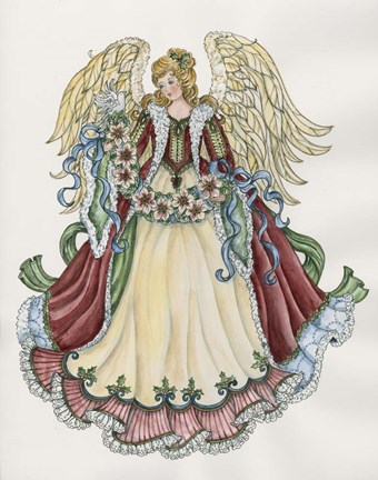 Framed Angel With Ribbon Of Pointsettias Print