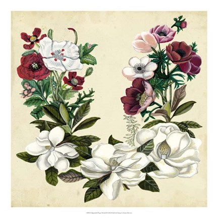 Framed Magnolia &amp; Poppy Wreath II Print