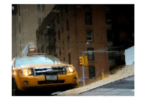 Framed NYC Taxi Puddle 0643 E Print