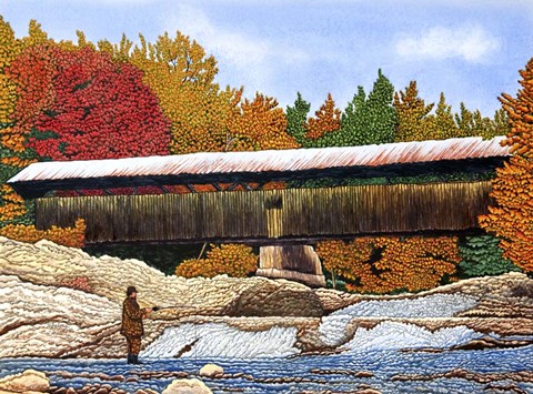 Framed Fishing At The Swiftwater Bridge Print