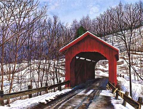 Framed Old Red Bridge In Vermont Print
