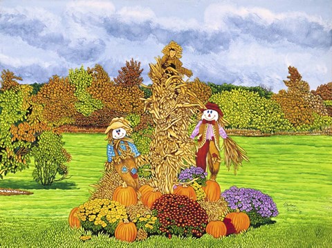 Framed Pumpkins And Scarecrows, Eden Ny Print