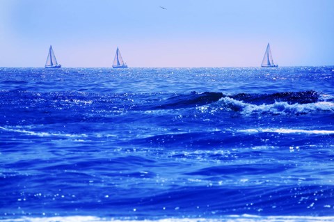 Framed Sailboats in Blue II Print