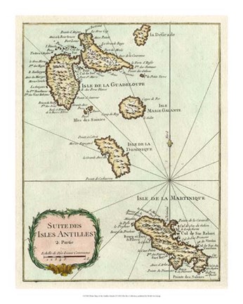 Framed Petite Map of the Antilles Islands I Print