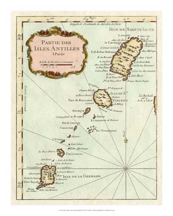 Framed Petite Map of the Antilles Islands II Print