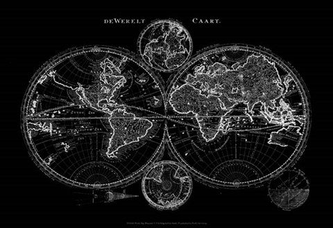 Framed World Map Blueprint Print