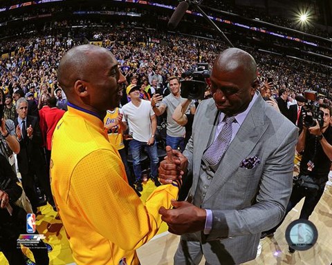 Framed Kobe Bryant &amp; Magic Johnson before Bryant&#39;s final NBA game-Staples Center- April 13, 2016 Print