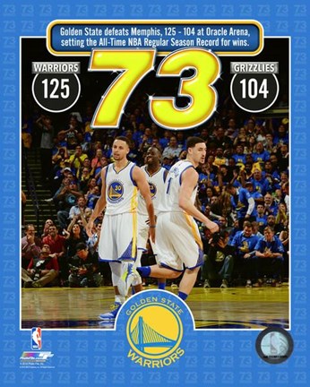 Framed Golden State Warriors set the NBA All-Time record for wins in a season at 73- April 13, 2016 Print