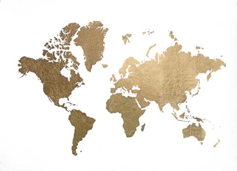 Framed Large Gold Foil World Map - Metallic Foil Print