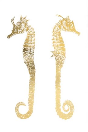 Framed Gold Foil Seahorses - Metallic Foil Print