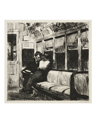 Framed Night on the El Train, 1918 Print