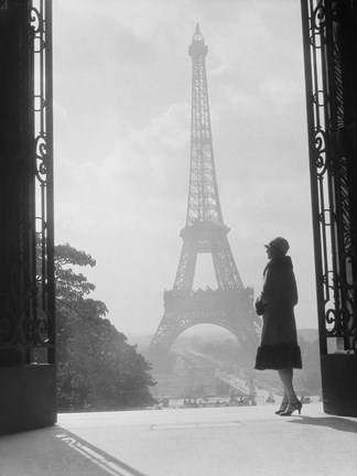 Framed Woman Looking Toward Eiffel Tower Print
