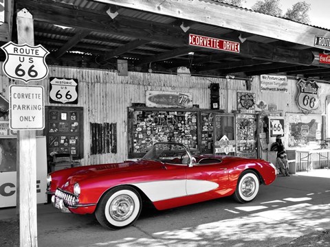 Framed Red Corvette Print