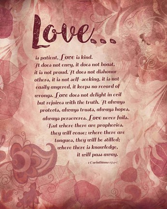 Framed Corinthians 13:4-8 Love is Patient - Pink Floral Print