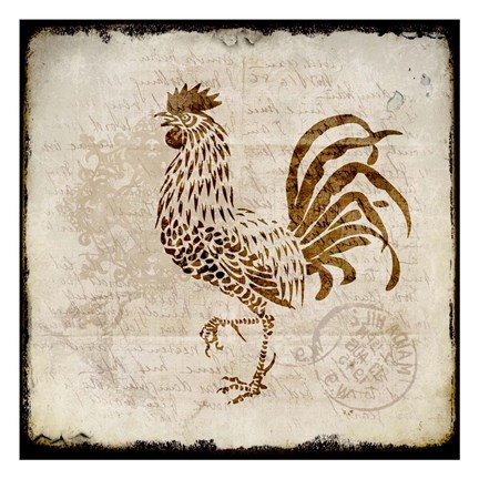 Framed Vintage Rooster Square 2 Print