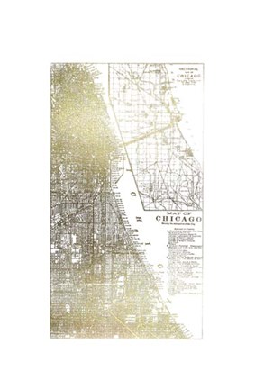 Framed Gold Foil City Map Chicago- Metallic Foil Print