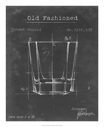 Framed Barware Blueprint I Print