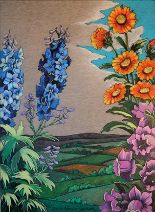 Framed Colorful Garden Landscape with Flowers Print
