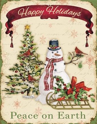 Framed Happy Holidays - Snowman Print