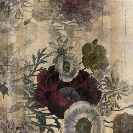 Framed Floral Collage Burgandy Bloom Print