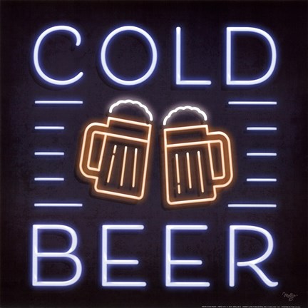 Framed Neon Cold Beer Print
