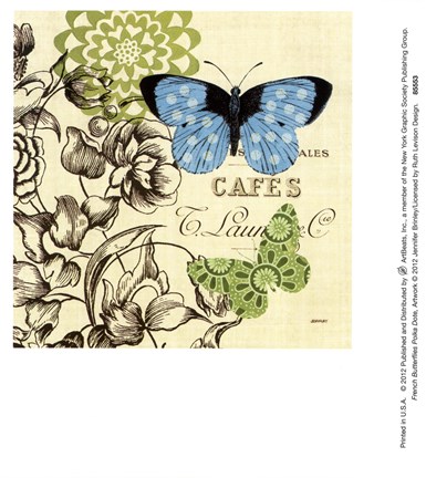 Framed French Butterflies Polka Dot Print