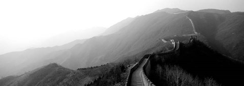 Framed High angle view of the Great Wall Of China, Mutianyu, China BW Print