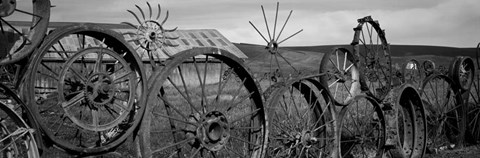 Framed Old barn with a fence made of wheels, Palouse, Whitman County, Washington State Print
