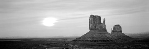 Framed East Mitten and West Mitten buttes at sunset, Monument Valley, Utah BW Print