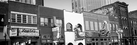 Framed Neon signs on buildings, Nashville, Tennessee BW Print