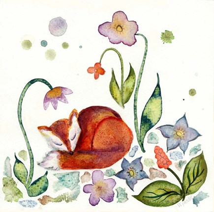 Framed Fox Napping In The Garden Print