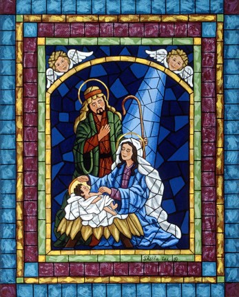 Framed Stained Glass Nativity Print