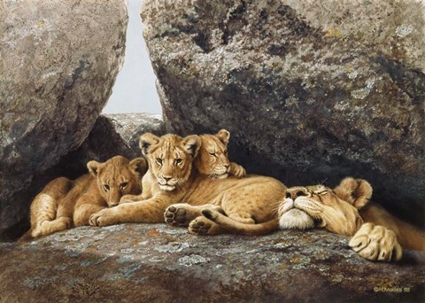 Framed Lioness With Cubs Print