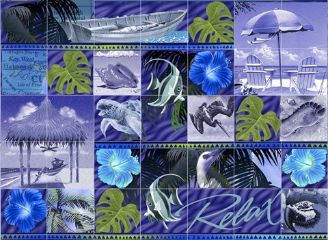 Framed Blue Coastal Mosaic Print