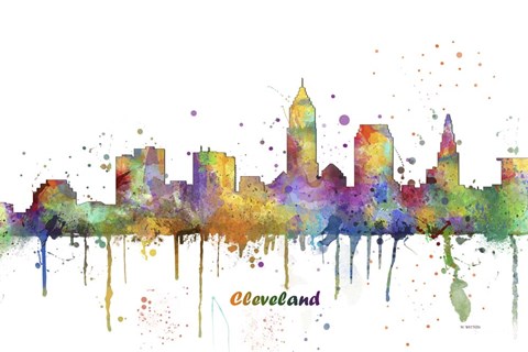 Framed Cleveland Ohio Skyline Multi Colored 1 Print