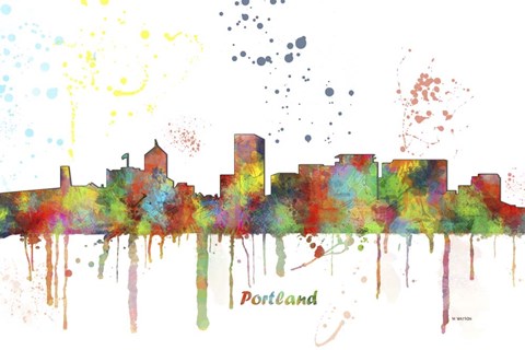 Framed Portland Oregon Skyline Multi Colored 1 Print