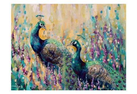 Framed Peacocks In The Field 1 Print