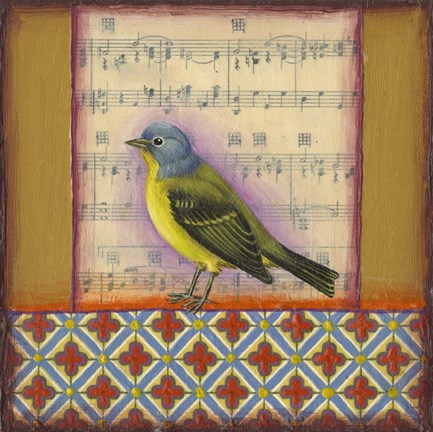 Framed Bird on Musical Notes 2 Print