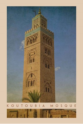 Framed Vintage Koutoubia Mosque, Marrakesh, Morocco, Africa Print