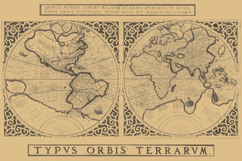 Framed Mercator&#39;s World Map, 1524 Print